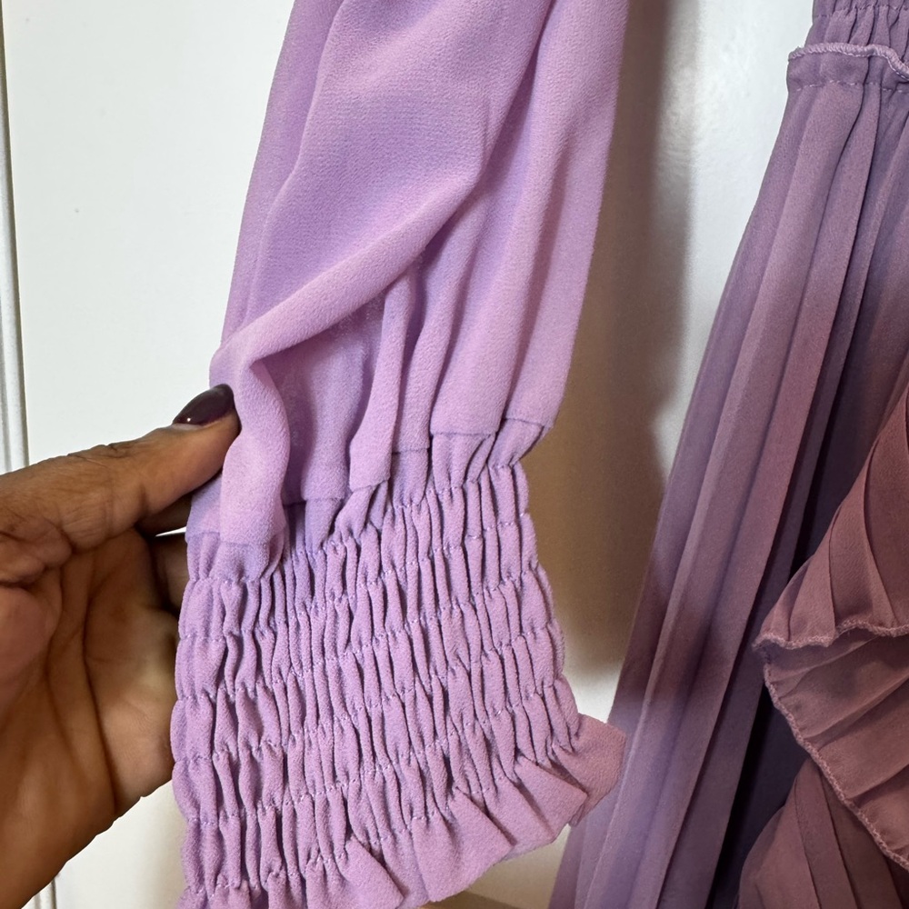 💜 Ethereal Lavender Pleated Mini Dress - Smocked Waist & Ruffle Detail - Size L - Picture 7 of 9